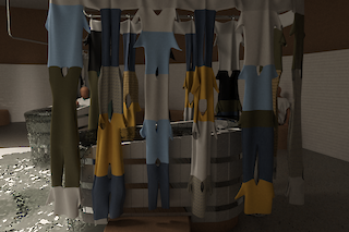 Streiche den Vorhang aus Altkleidern beiseite.